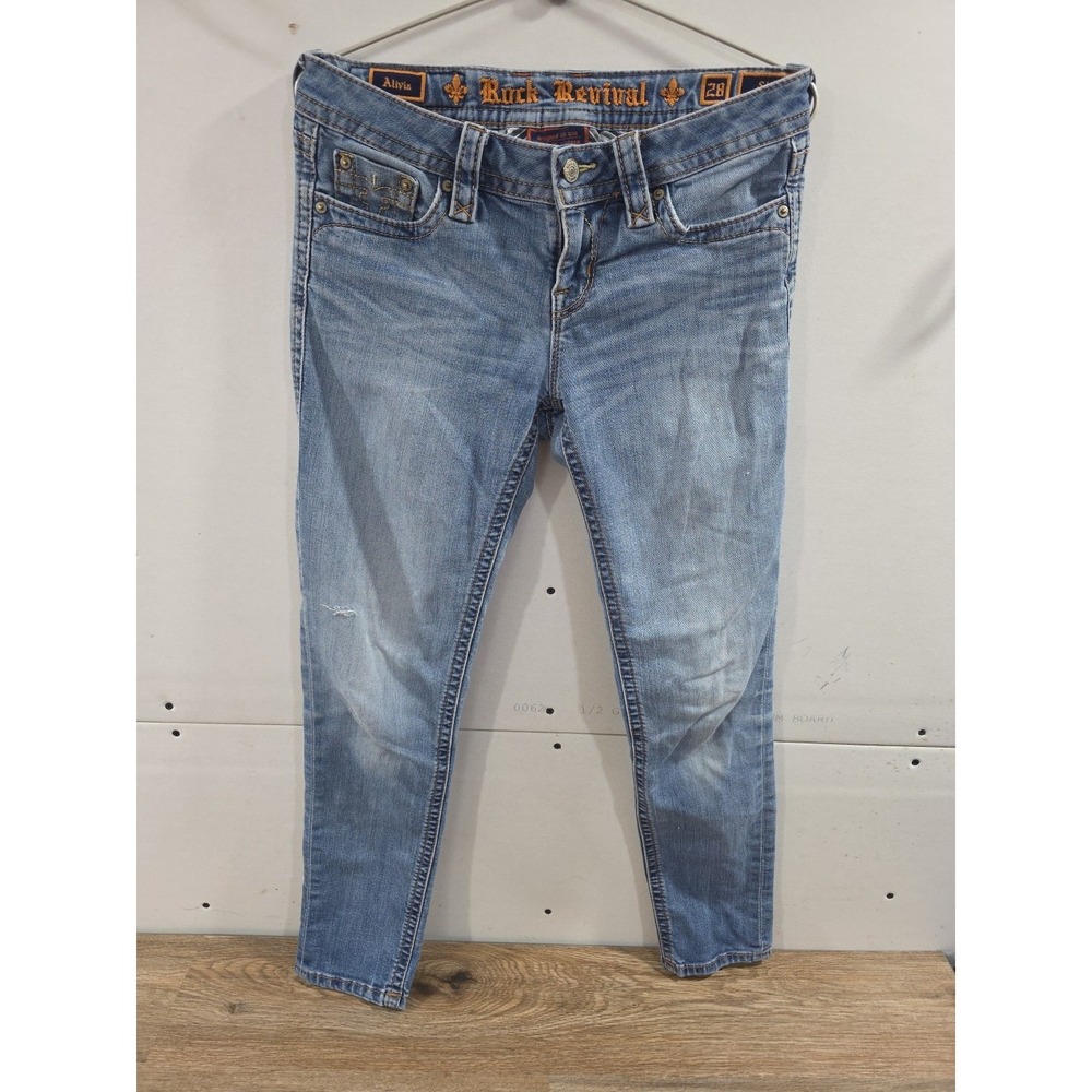 Rock Revival Women's Alivia Skinny Embroidered Jeans Size 28 Blue Denim